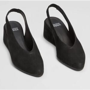Eileen Fisher Devi Black Tumbled Nubuck Suede Wedge Slingback, Size 8